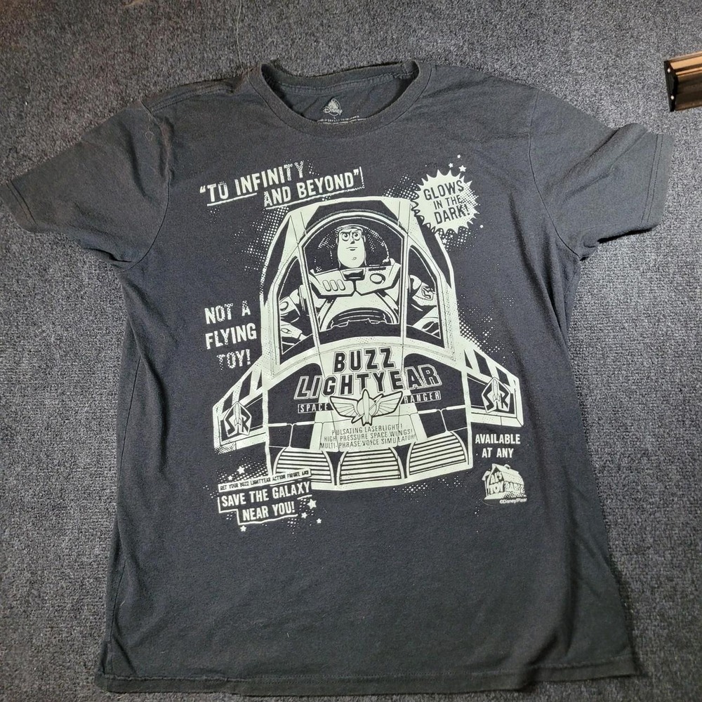 Disney Buzz Lightyear Glow in the Dark Graphic T-Shirt Mens L Black Toy Story